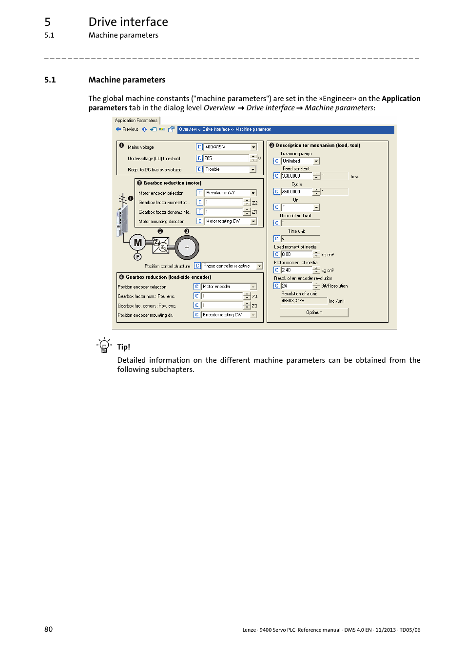 1 machine parameters, Machine parameters, Machine parameters ( 80) | 5drive interface | Lenze E94AxPExxxx User Manual | Page 80 / 976