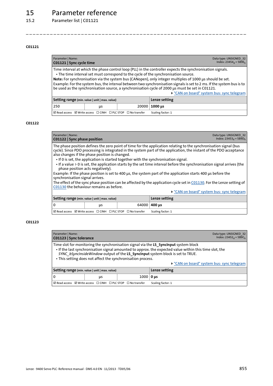 C01121 | sync cycle time, C01122 | sync phase position, C01123 | sync tolerance | C01121, C01122, C01123, Time, Into t, Position, E is increased | Lenze E94AxPExxxx User Manual | Page 855 / 976