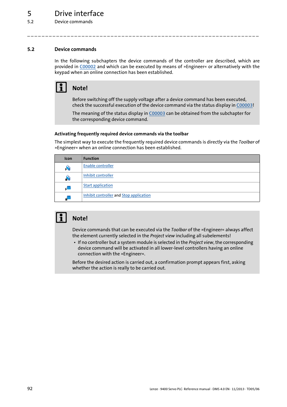 2 device commands, Device commands, 5drive interface | Lenze E94AxPExxxx User Manual | Page 92 / 976
