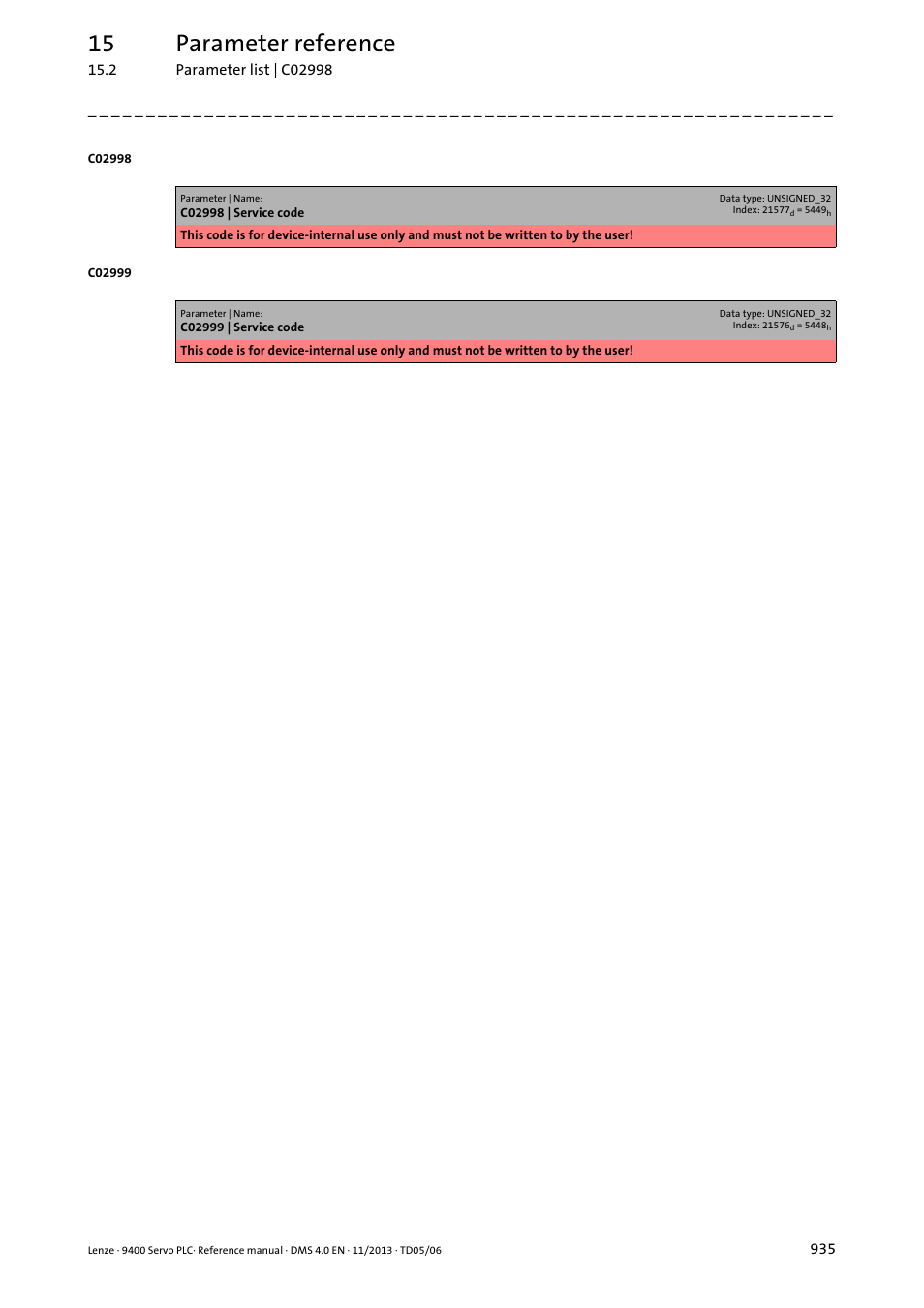 15 parameter reference | Lenze E94AxPExxxx User Manual | Page 935 / 976