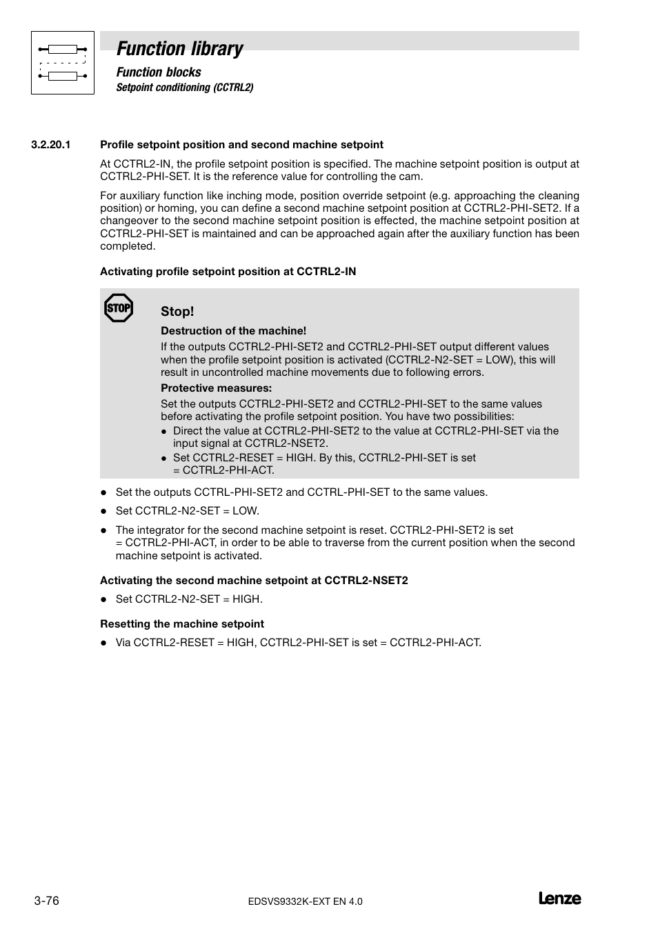 Function library | Lenze EVS9332xK User Manual | Page 104 / 386