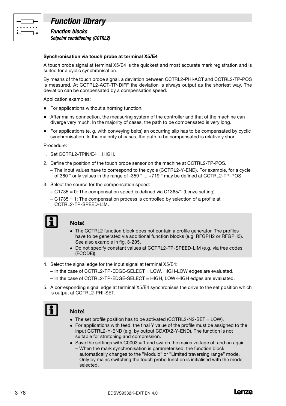 Function library | Lenze EVS9332xK User Manual | Page 106 / 386