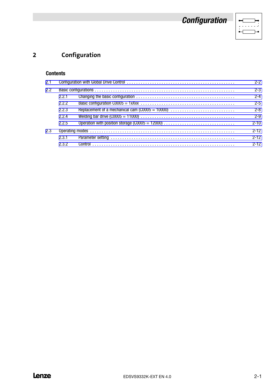 2 configuration, Configuration, 2configuration | Lenze EVS9332xK User Manual | Page 15 / 386