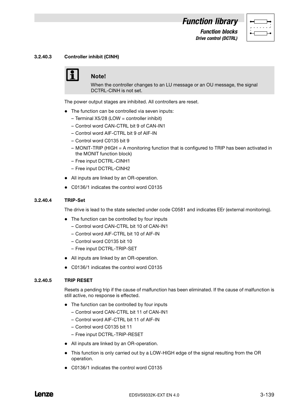 Function library | Lenze EVS9332xK User Manual | Page 167 / 386