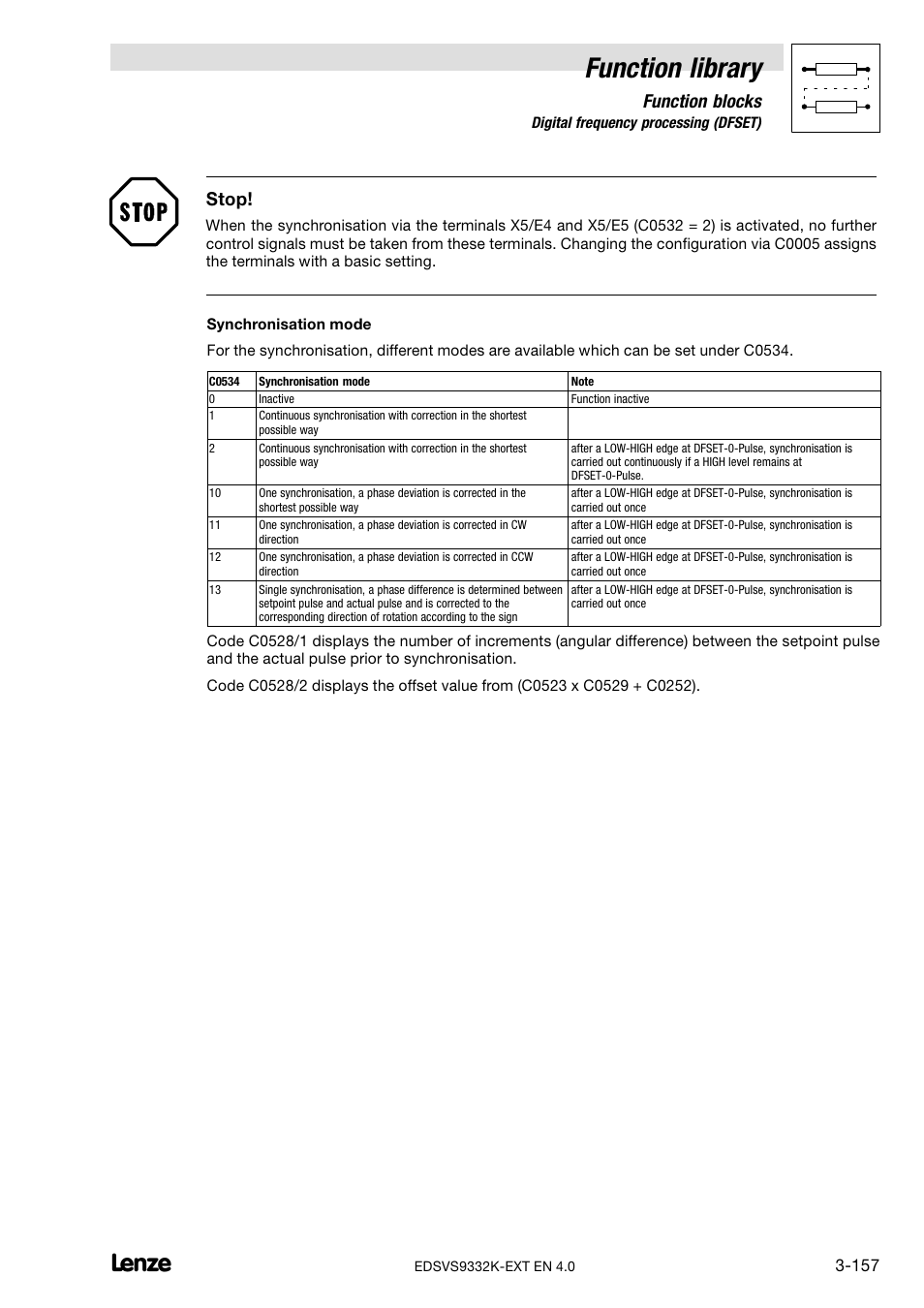 Function library, Function blocks, Stop | Lenze EVS9332xK User Manual | Page 185 / 386