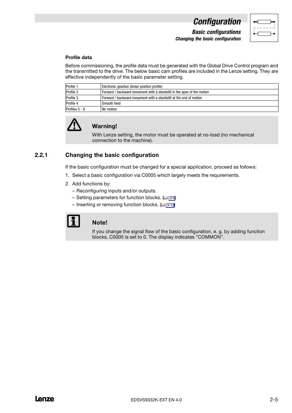 1 changing the basic configuration, Changing the basic configuration, Configuration | Lenze EVS9332xK User Manual | Page 19 / 386