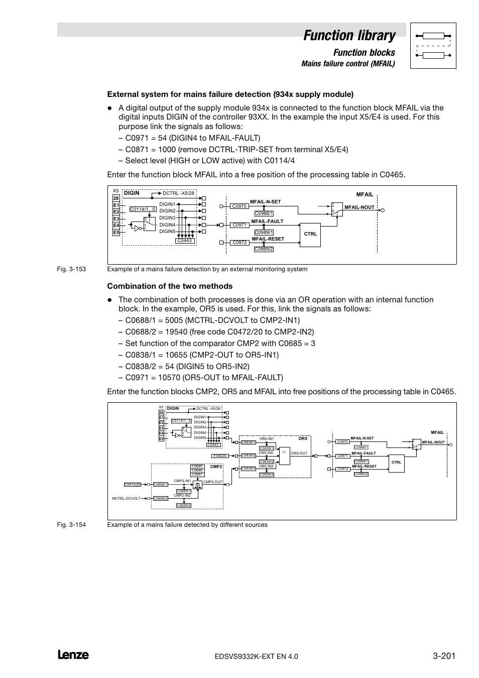 Function library, Function blocks, 62 mains failure control (mfail) | Combination of the two methods | Lenze EVS9332xK User Manual | Page 229 / 386