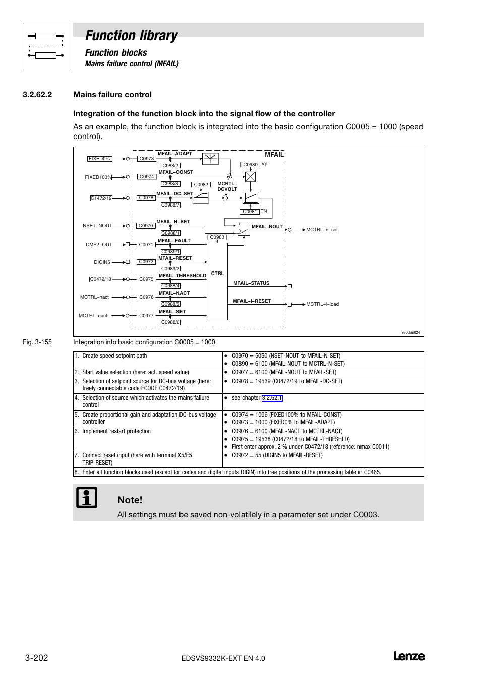 Function library, Function blocks, 62 mains failure control (mfail) | Lenze EVS9332xK User Manual | Page 230 / 386