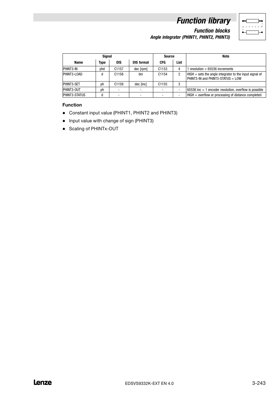 Function library, Function blocks | Lenze EVS9332xK User Manual | Page 271 / 386