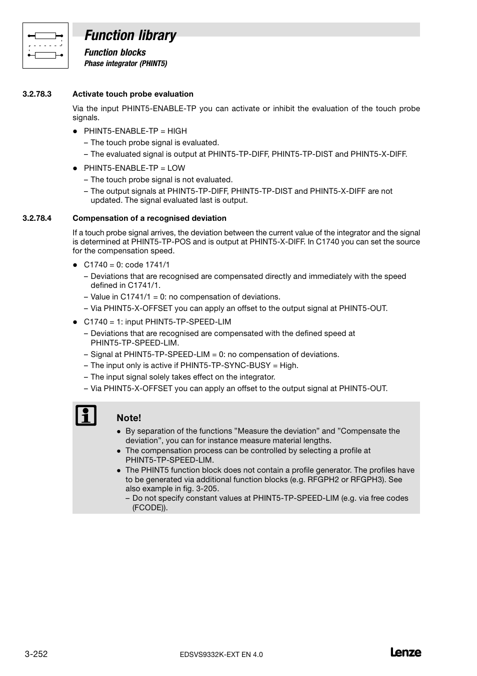 Function library | Lenze EVS9332xK User Manual | Page 280 / 386