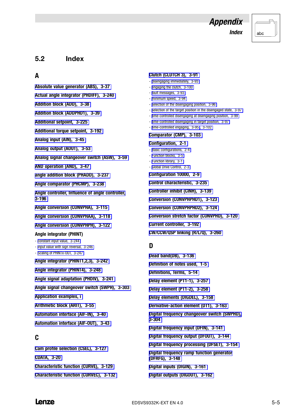 2 index, Index, Appendix | 2 index a | Lenze EVS9332xK User Manual | Page 379 / 386