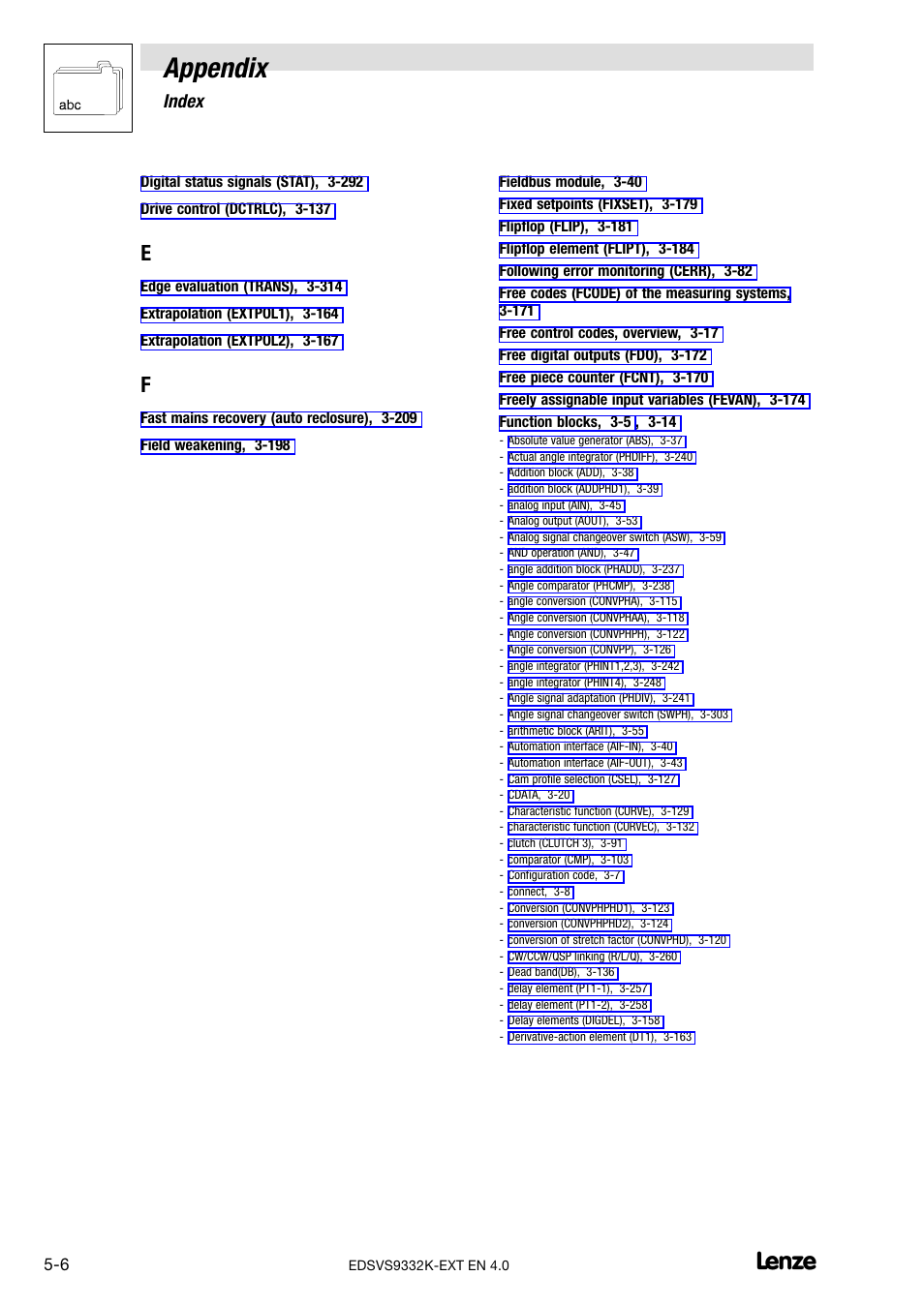 Appendix | Lenze EVS9332xK User Manual | Page 380 / 386