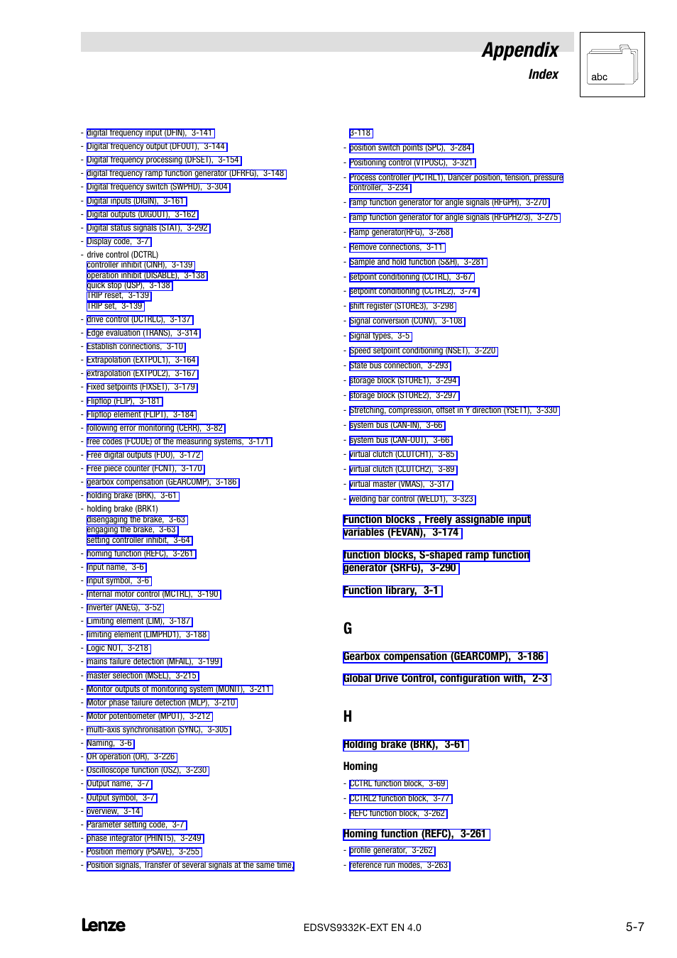 Appendix, 2 index | Lenze EVS9332xK User Manual | Page 381 / 386