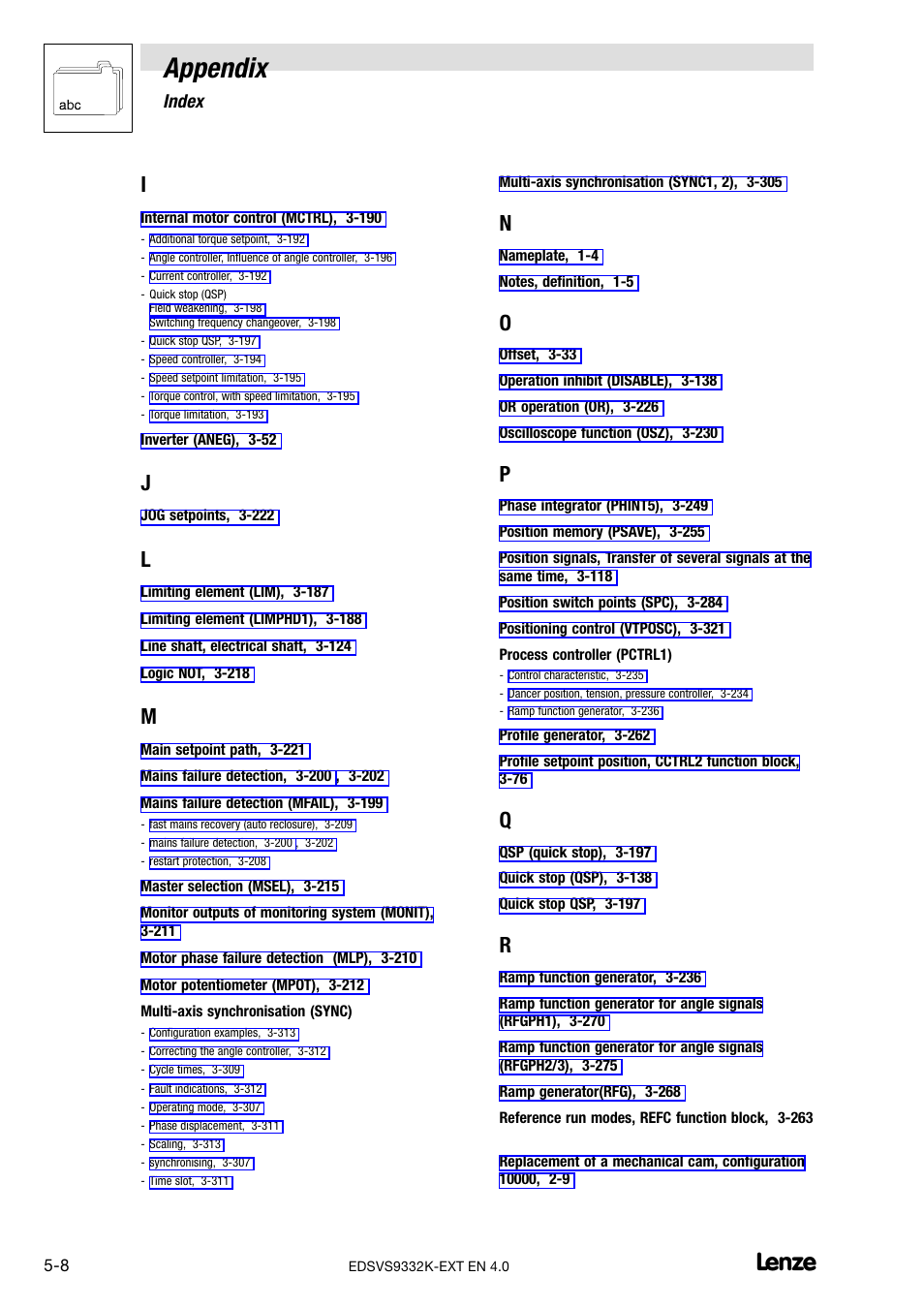 Appendix | Lenze EVS9332xK User Manual | Page 382 / 386