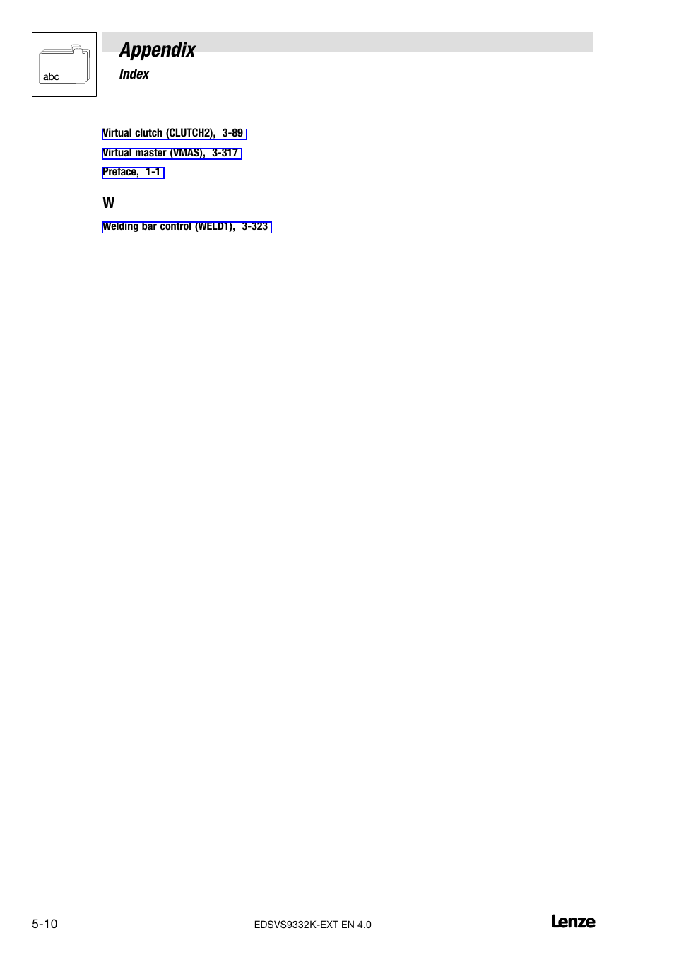 Appendix | Lenze EVS9332xK User Manual | Page 384 / 386