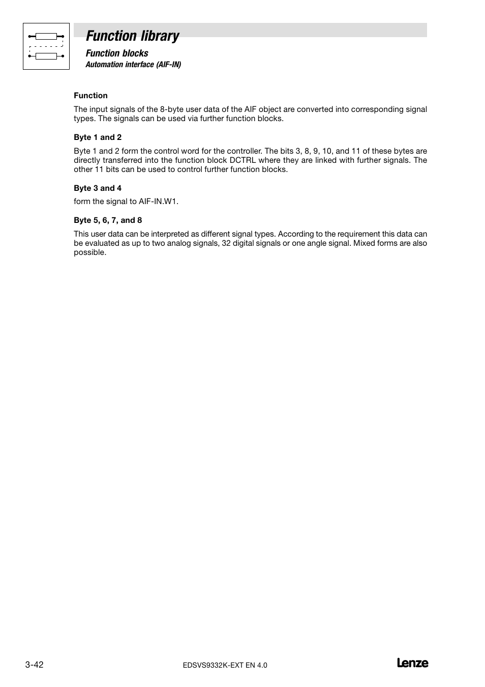 Function library | Lenze EVS9332xK User Manual | Page 70 / 386