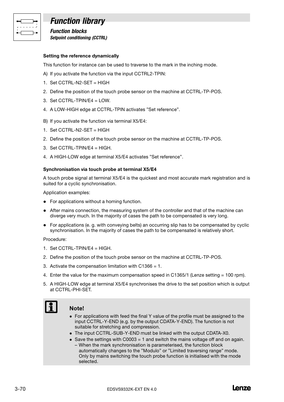 Function library | Lenze EVS9332xK User Manual | Page 98 / 386