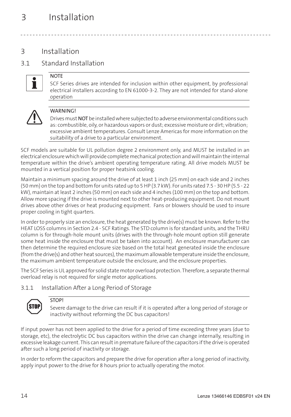 3 installation | Lenze SCF frequency inverter User Manual | Page 14 / 68