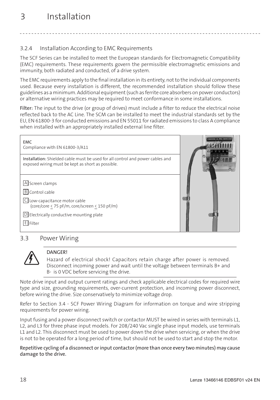3 installation, 3 power wiring | Lenze SCF frequency inverter User Manual | Page 18 / 68