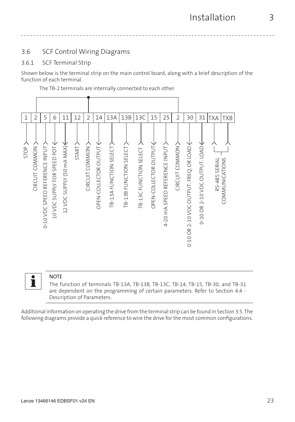 Installation 3, 6 scf control wiring diagrams | Lenze SCF frequency inverter User Manual | Page 23 / 68
