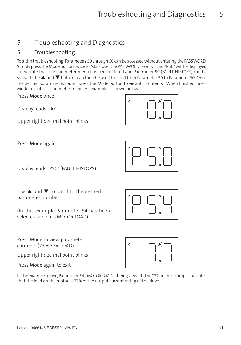 Troubleshooting and diagnostics 5, 5troubleshooting and diagnostics | Lenze SCF frequency inverter User Manual | Page 51 / 68