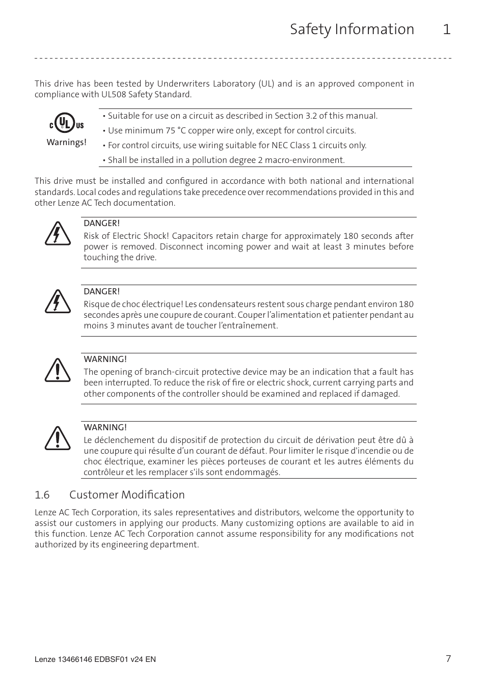 Safety information 1 | Lenze SCF frequency inverter User Manual | Page 7 / 68
