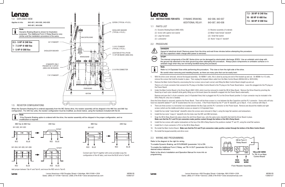 5 resistor configurations, 4 exploded view, 2 procedure | 3 wiring and programming | Lenze MC Series dynamic braking and form C relay User Manual | Page 2 / 2