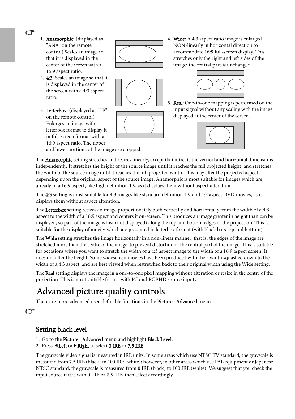 Advanced picture quality controls, Setting black level, English | BenQ W500 User Manual | Page 30 / 54