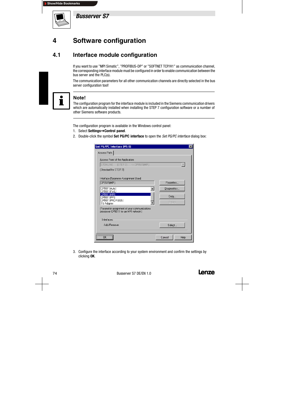 4 software configuration, 1 interface module configuration, Interface module configuration | 4software configuration, Busserver s7 | Lenze Drive Server Bus server S7 getting started User Manual | Page 13 / 63