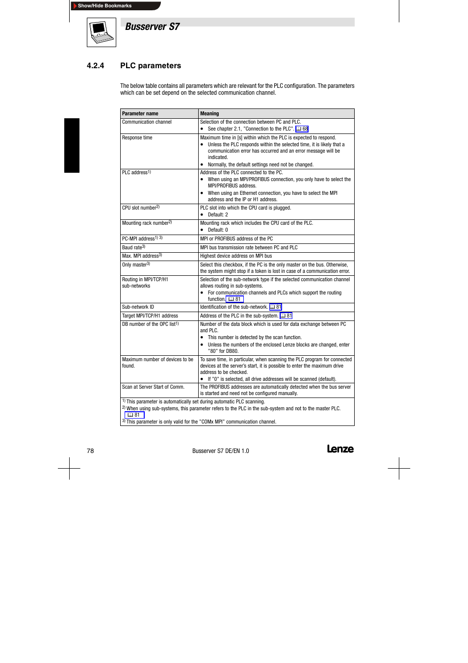 4 plc parameters, Plc parameters, Busserver s7 | Lenze Drive Server Bus server S7 getting started User Manual | Page 17 / 63