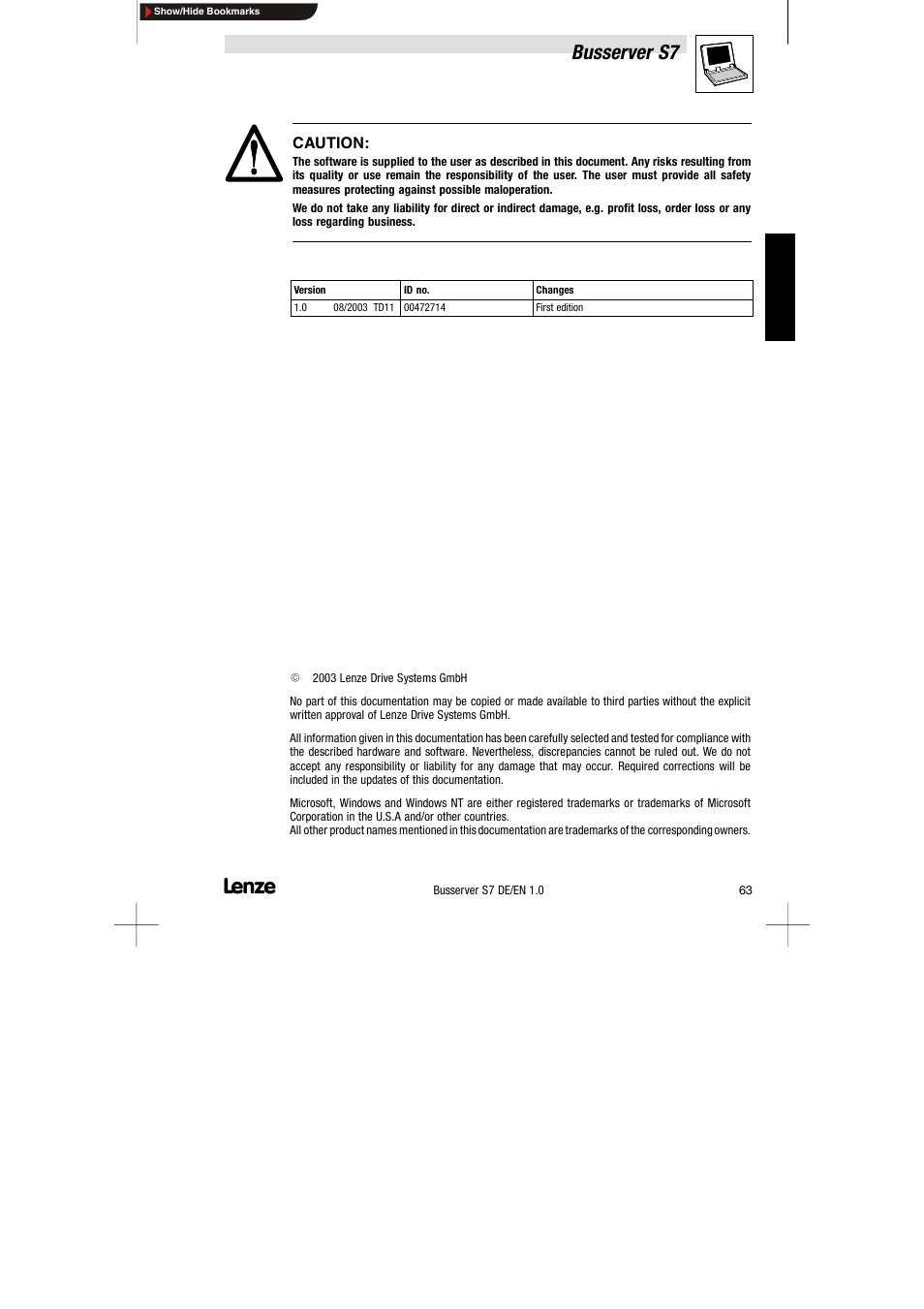 Busserver s7 | Lenze Drive Server Bus server S7 getting started User Manual | Page 2 / 63