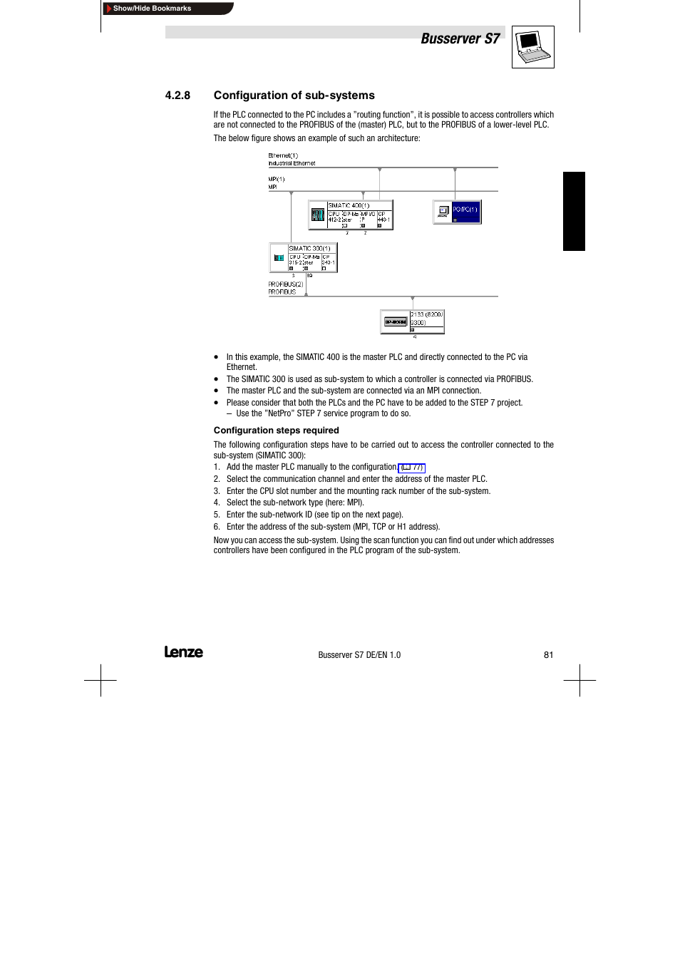 8 configuration of sub-systems, Configuration of sub-systems, Busserver s7 | Lenze Drive Server Bus server S7 getting started User Manual | Page 20 / 63