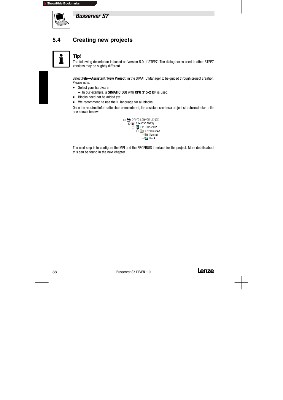 4 creating new projects, Creating new projects, Busserver s7 | Lenze Drive Server Bus server S7 getting started User Manual | Page 27 / 63