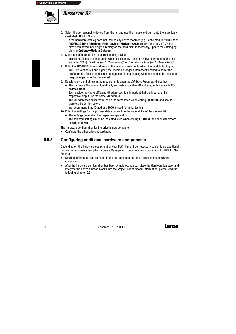 3 configuring additional hardware components, Configuring additional hardware components, Busserver s7 | Lenze Drive Server Bus server S7 getting started User Manual | Page 29 / 63