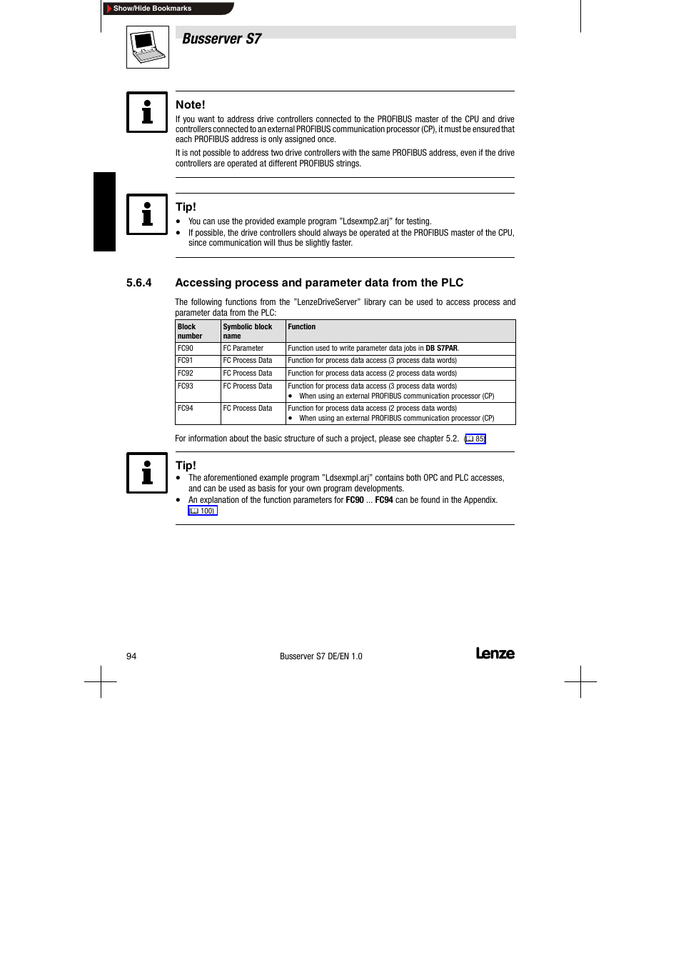 Accessing process and parameter data from the plc, Busserver s7 | Lenze Drive Server Bus server S7 getting started User Manual | Page 33 / 63
