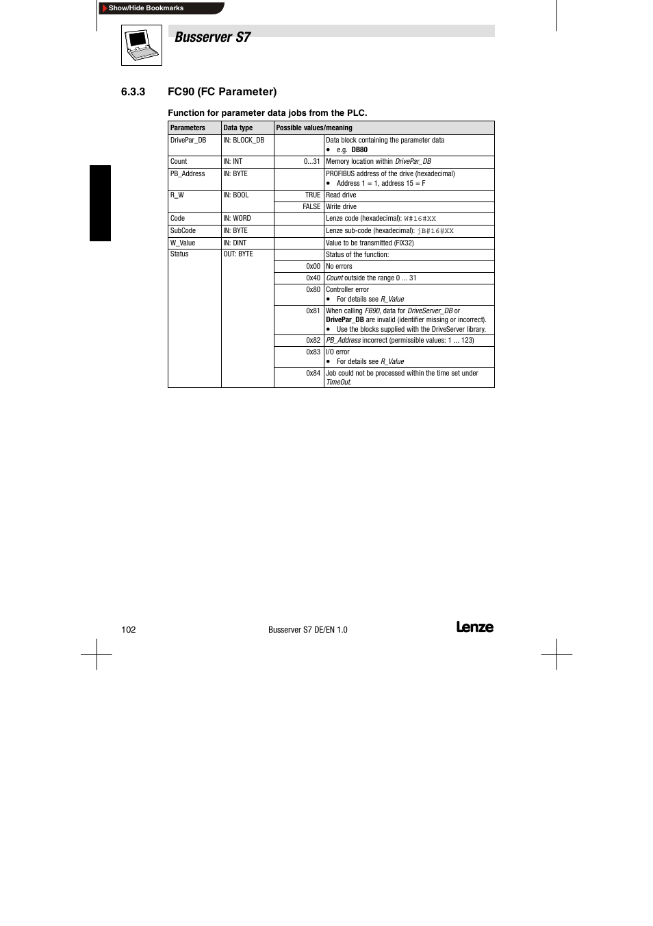 3 fc90 (fc parameter), Fc90 (fc parameter), Busserver s7 | Lenze Drive Server Bus server S7 getting started User Manual | Page 41 / 63