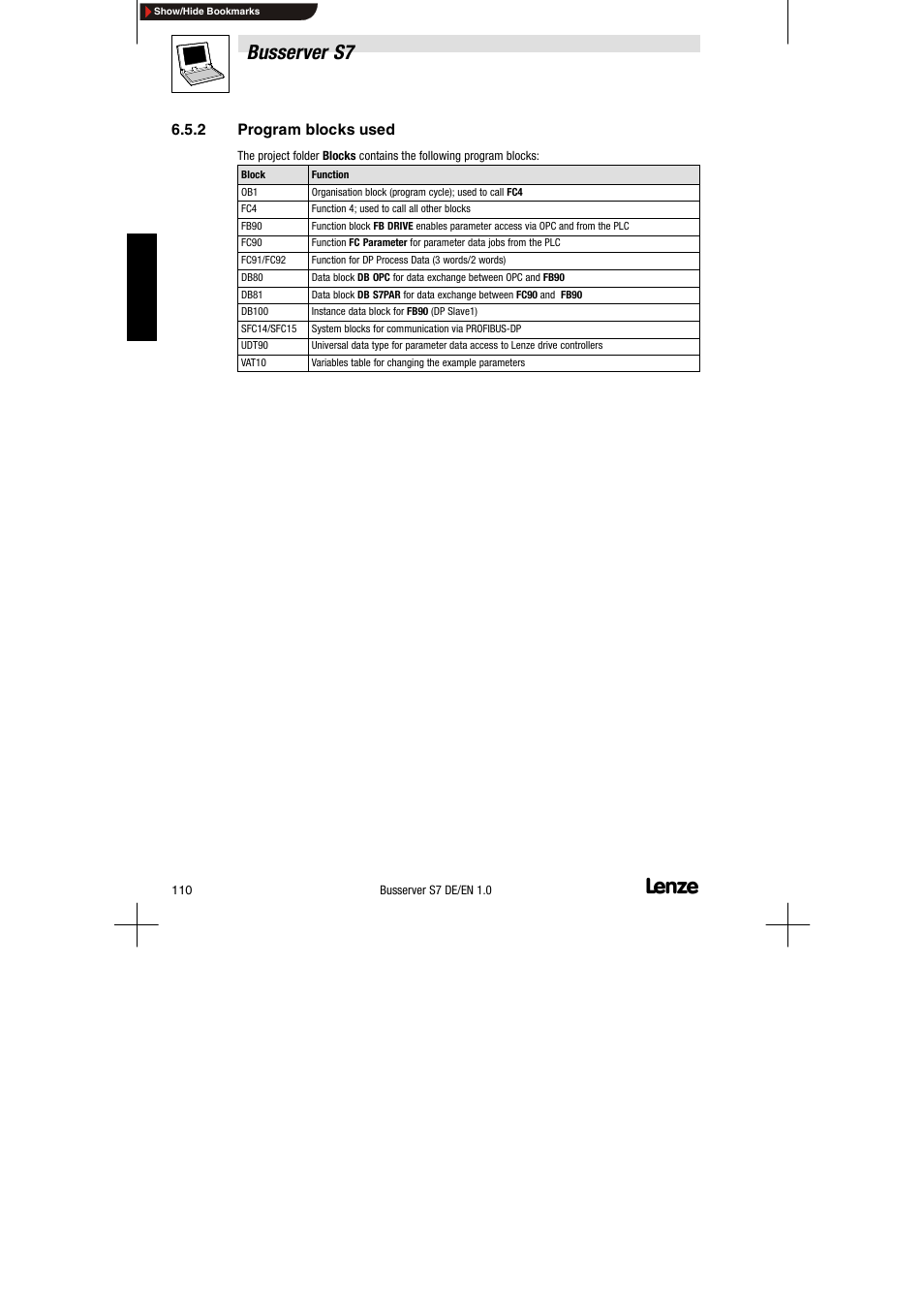 2 program blocks used, Program blocks used, Busserver s7 | Lenze Drive Server Bus server S7 getting started User Manual | Page 49 / 63