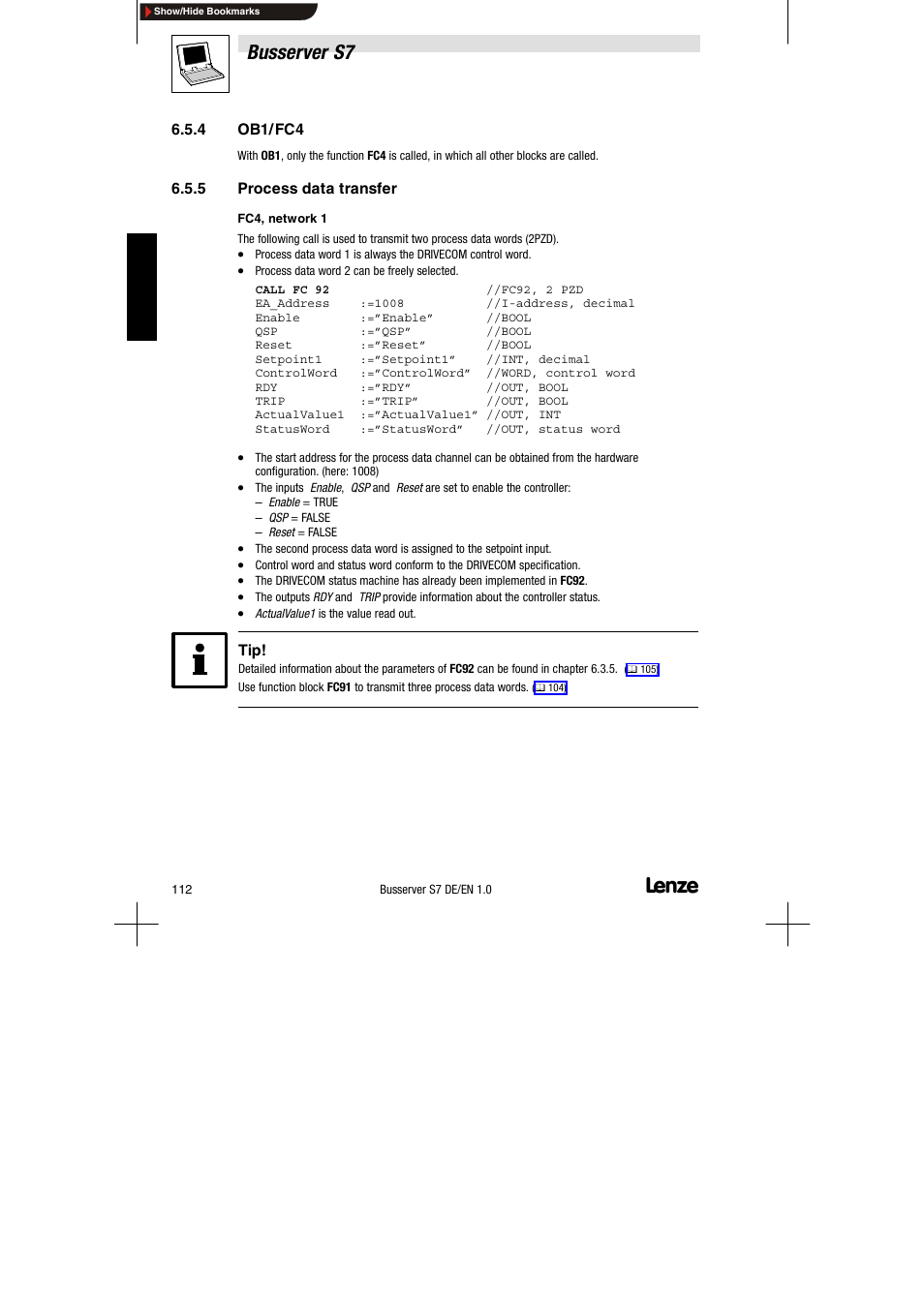 4 ob1/ fc4, 5 process data transfer, Ob1/fc4 | Process data transfer, Busserver s7 | Lenze Drive Server Bus server S7 getting started User Manual | Page 51 / 63