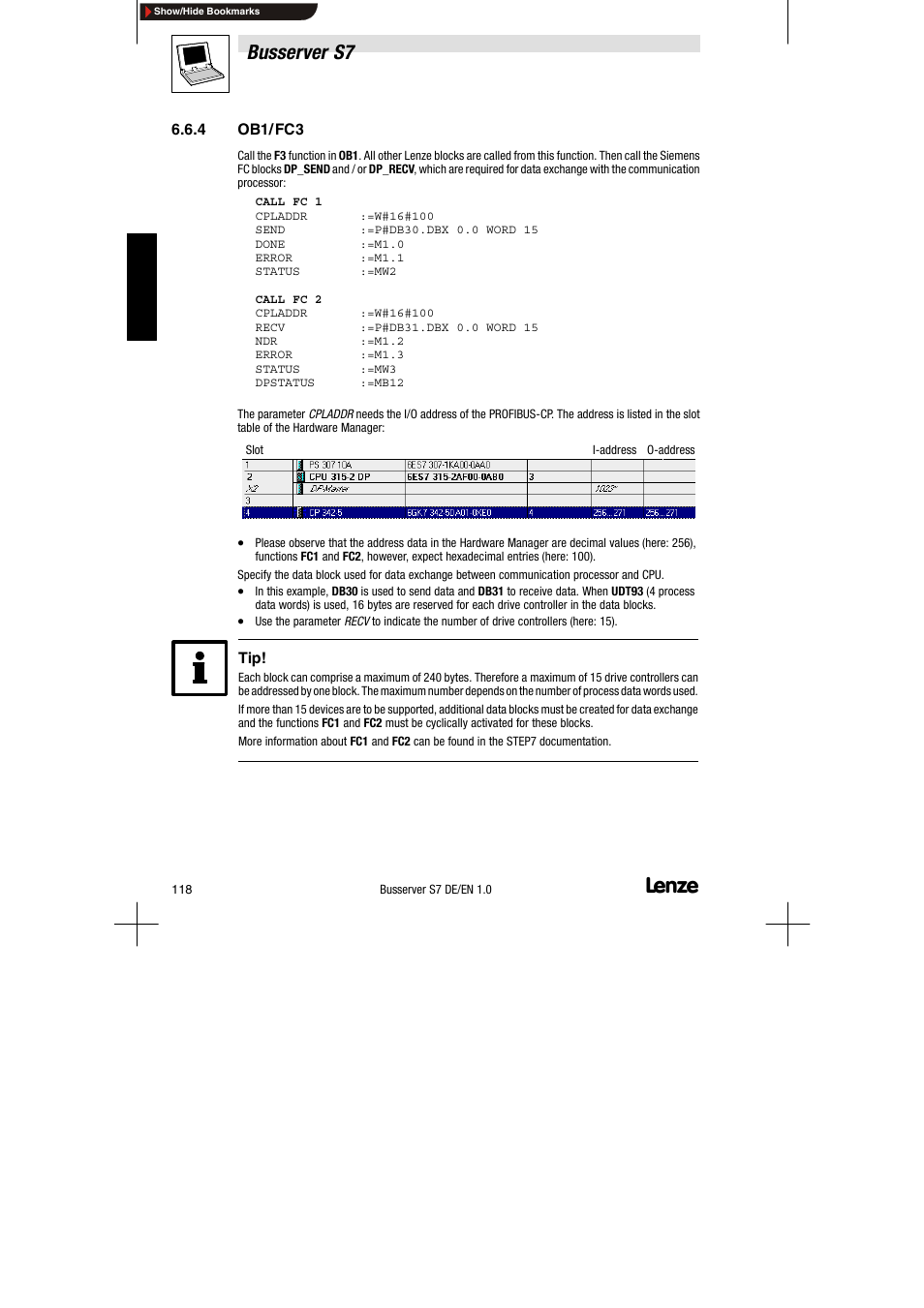 4 ob1/ fc3, Ob1/fc3, Busserver s7 | Lenze Drive Server Bus server S7 getting started User Manual | Page 57 / 63