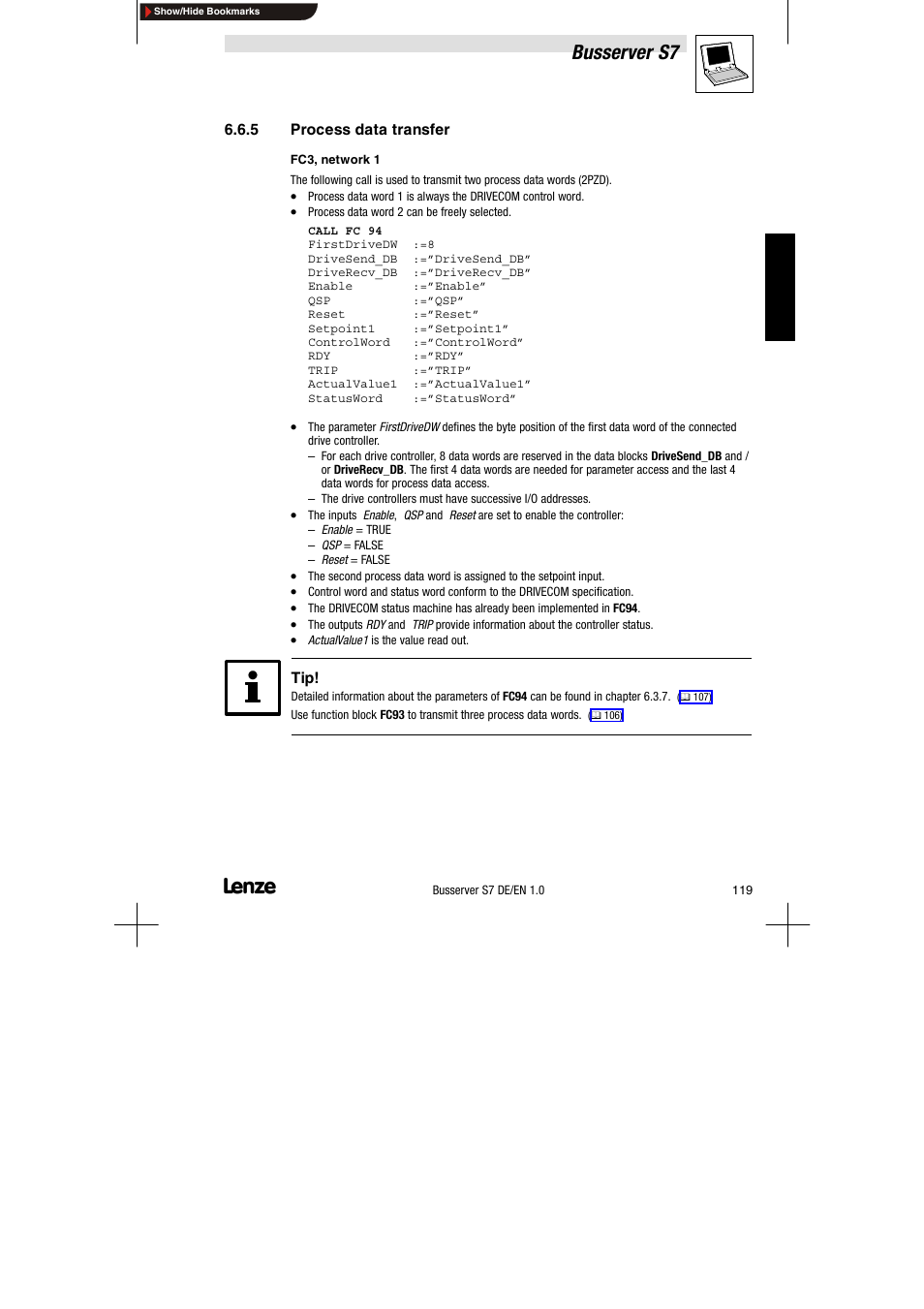 5 process data transfer, Process data transfer, Busserver s7 | Lenze Drive Server Bus server S7 getting started User Manual | Page 58 / 63