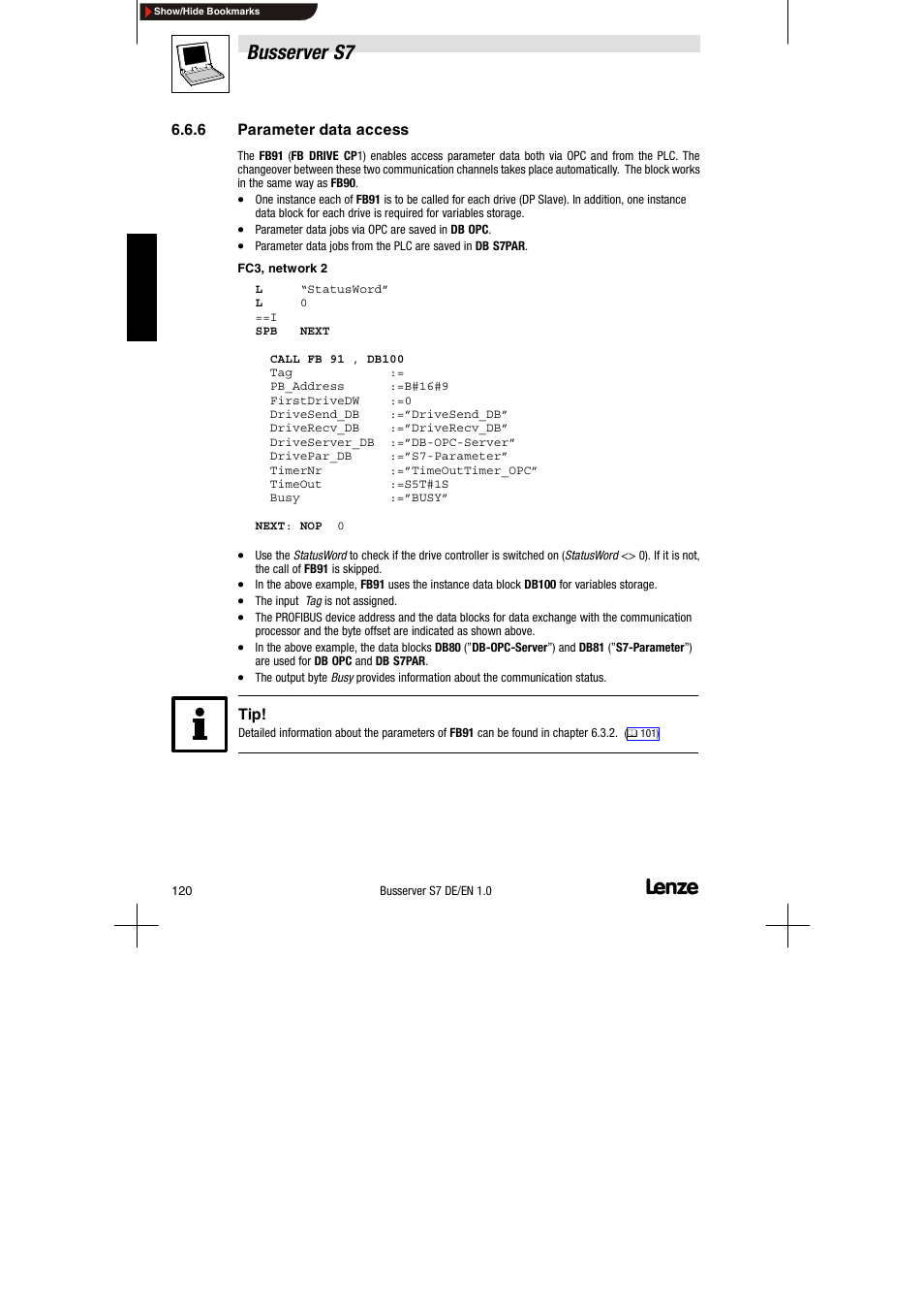 6 parameter data access, Parameter data access, Busserver s7 | Lenze Drive Server Bus server S7 getting started User Manual | Page 59 / 63