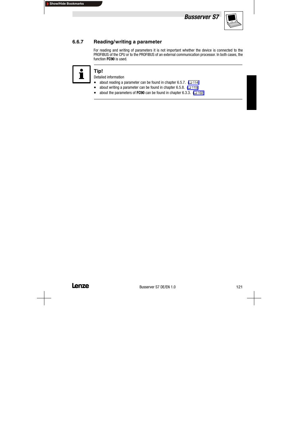 7 reading/writing a parameter, Reading/writing a parameter, Busserver s7 | Lenze Drive Server Bus server S7 getting started User Manual | Page 60 / 63