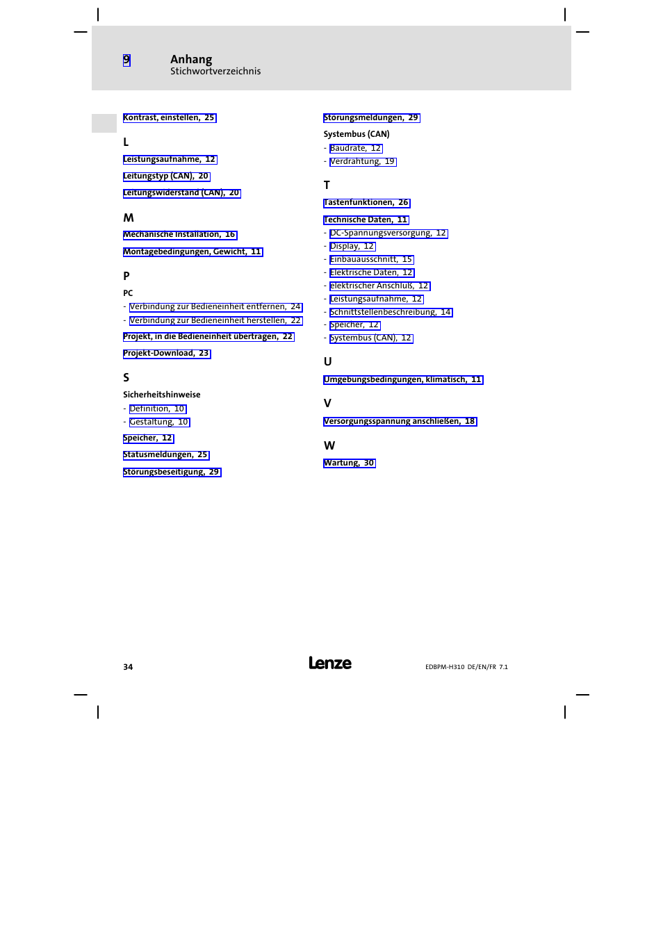 Lenze EPM−H310 User Manual | Page 34 / 102