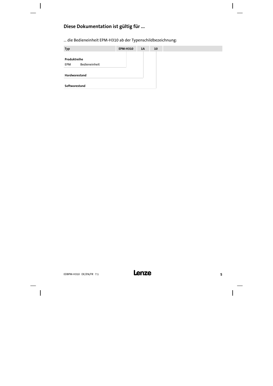 Diese dokumentation ist gültig für | Lenze EPM−H310 User Manual | Page 5 / 102