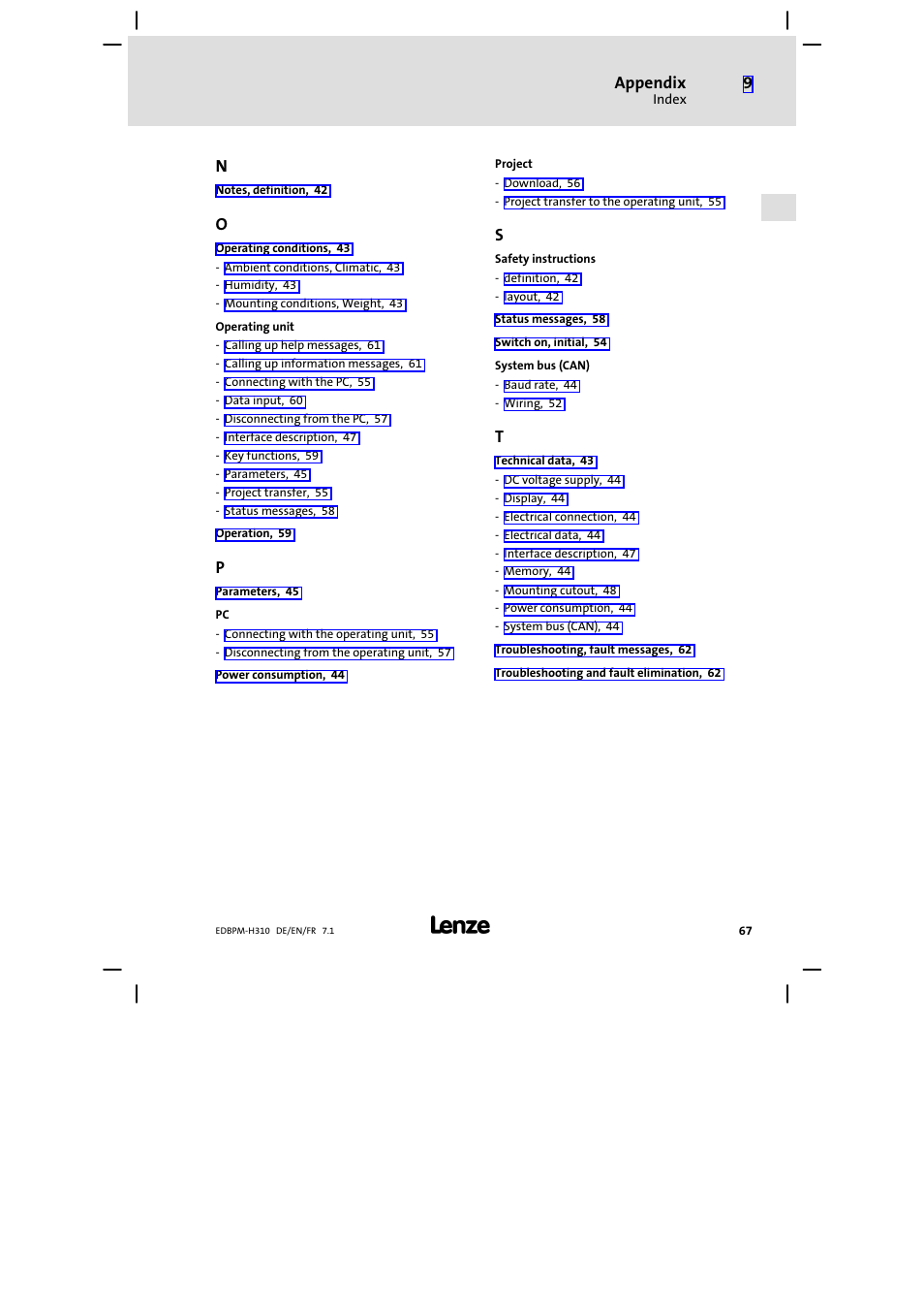 Lenze EPM−H310 User Manual | Page 67 / 102