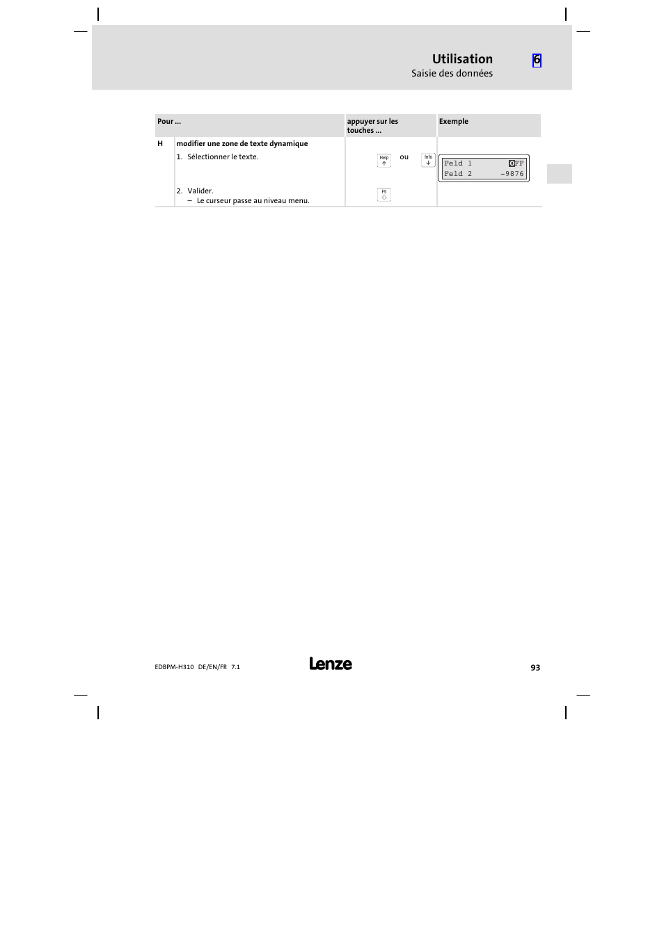 Utilisation | Lenze EPM−H310 User Manual | Page 93 / 102