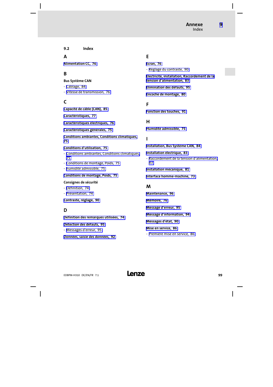 2 index, Index, Annexe | Lenze EPM−H310 User Manual | Page 99 / 102