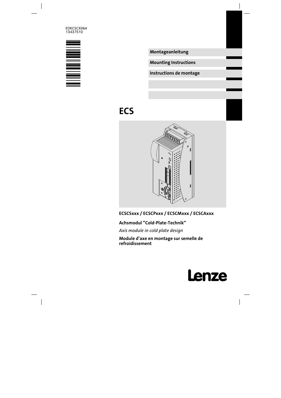 Lenze ECSCx Axis cold plate User Manual | 208 pages
