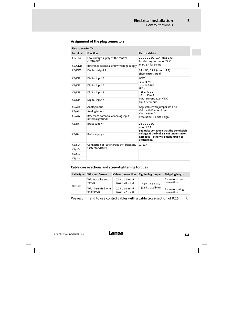 Electrical installation | Lenze ECSCx Axis cold plate User Manual | Page 113 / 208