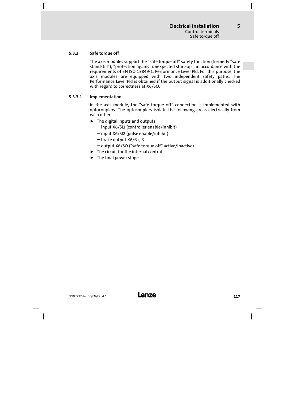 Safe torque off | Lenze ECSCx Axis cold plate User Manual | Page 117 / 208
